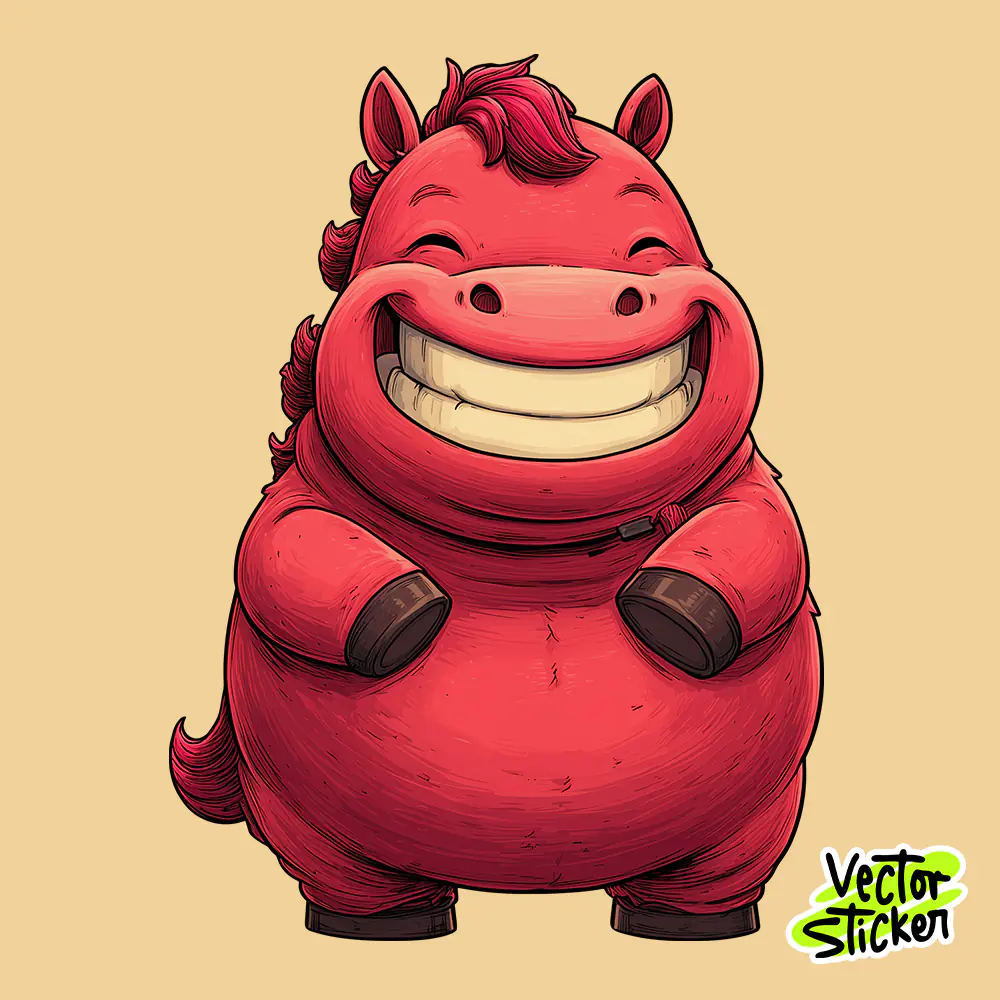 Chubby Lucky Horse Kawaii Mascot Illustration in Red and Gold