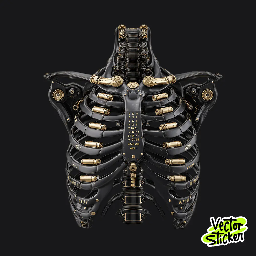 Mechanical Ribcage Vector – Cyber Skeleton Illustration for T-Shirt Design