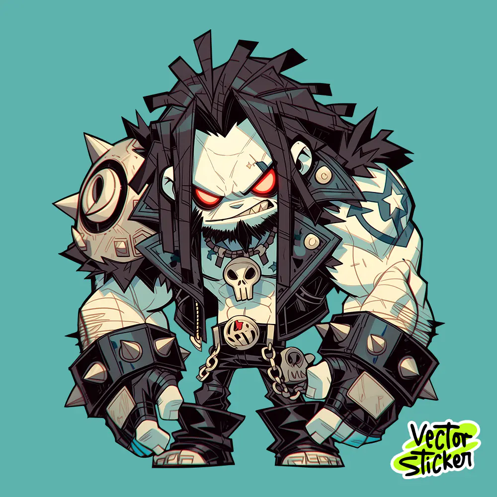 Metal Skull Biker Monster Sticker – Aggressive Dark Lobo PNG Design