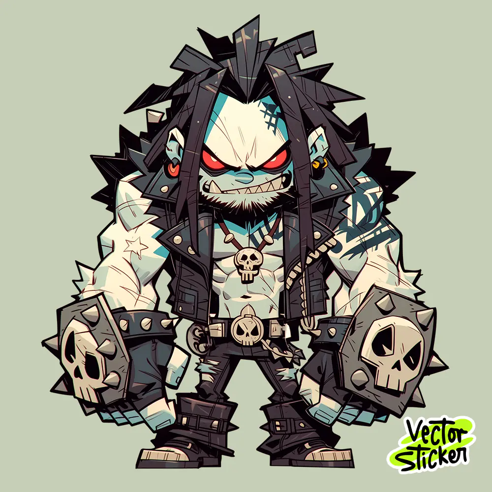 Heavy Metal Skull Biker Character Sticker – Bounty Hunter Dark Monster PNG