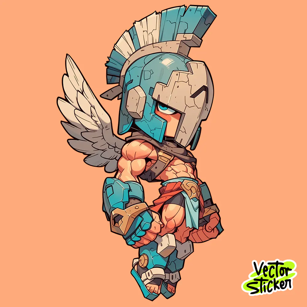 Battle-Worn Chibi Greek Knight Sticker Free PNG | VectorSticker