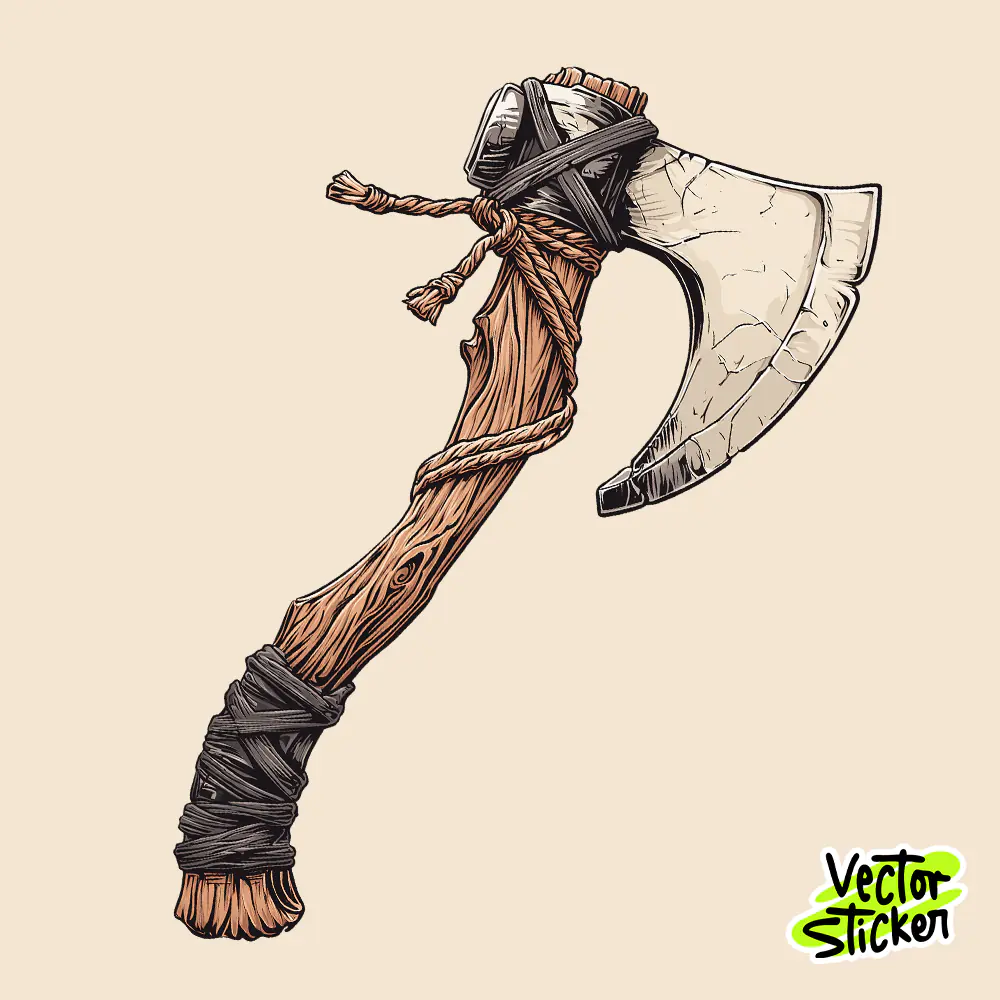 Tribal Wooden Axe Handcrafted Weapon Sticker PNG