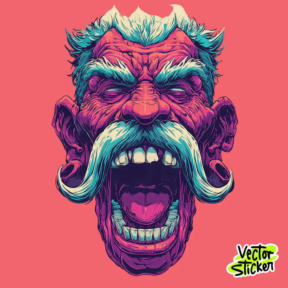 Angry Man Head – Pop Art Screaming Face T-Shirt Design Sticker