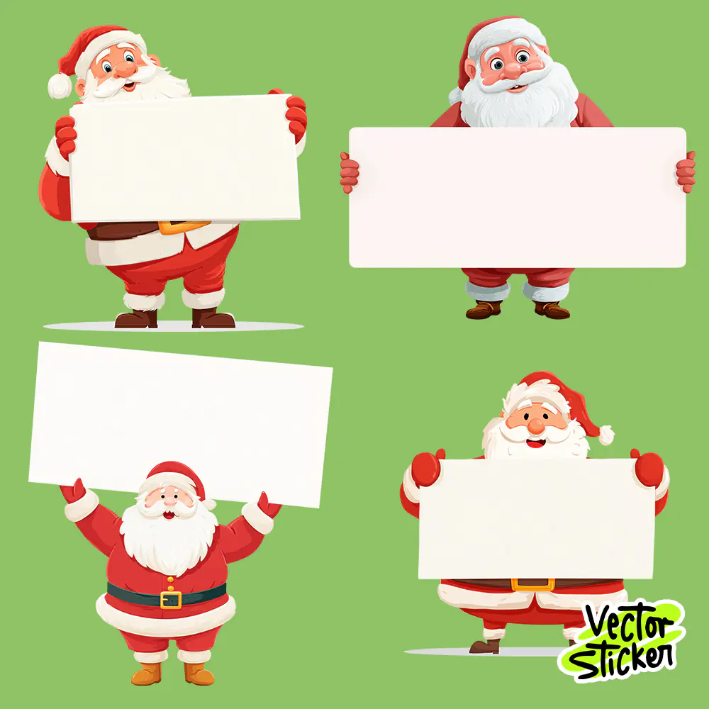 Santa Holding Blank Sign Sticker PNG
