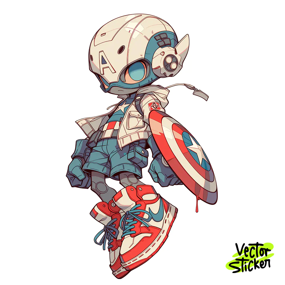 Cute Helmet Shield Hero Cartoon Character Sticker PNG