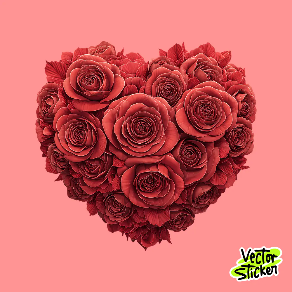 Soft Pink Rose Heart Valentine Sticker – Romantic Floral PNG
