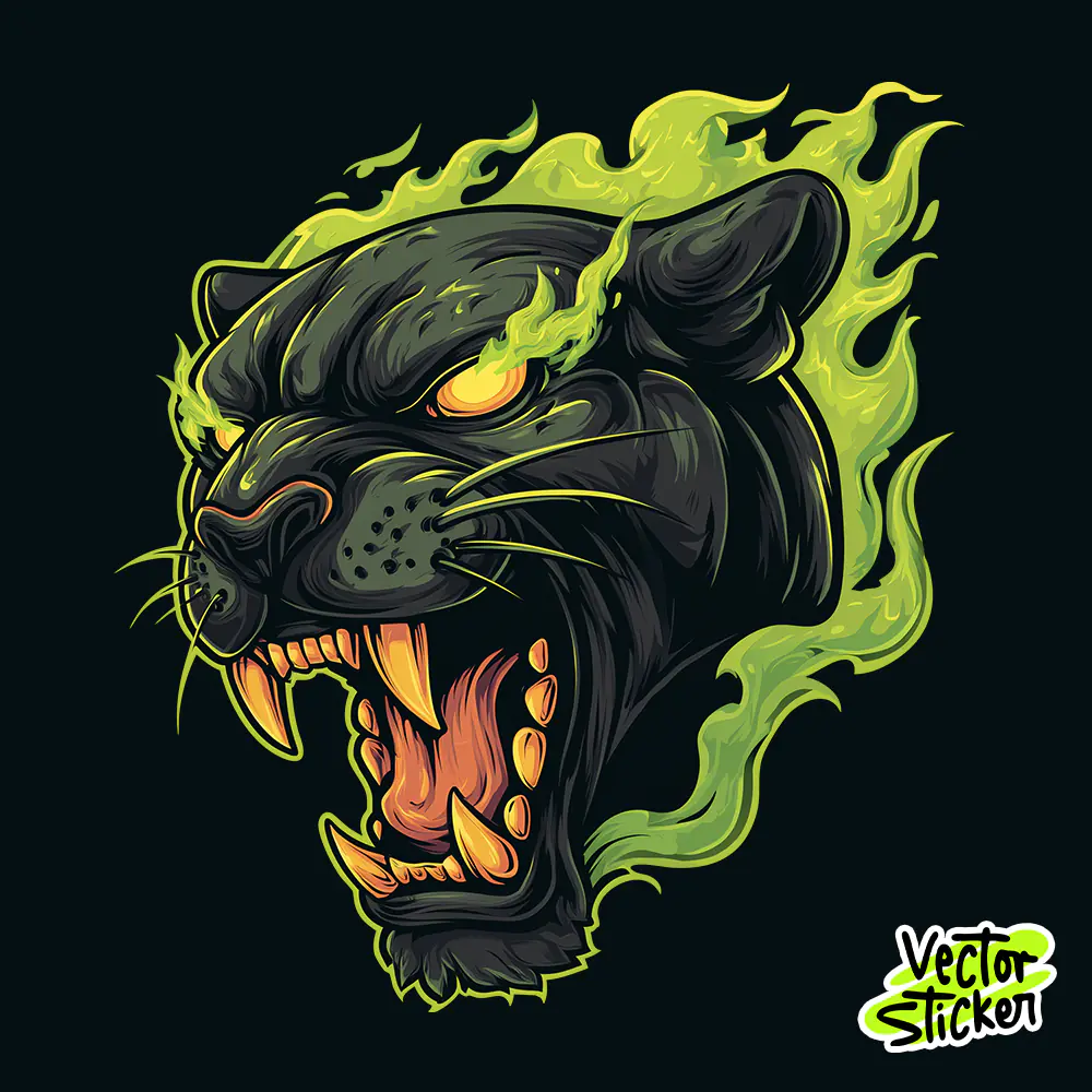 Neon Panther Flame Head Aggressive T-Shirt Design PNG