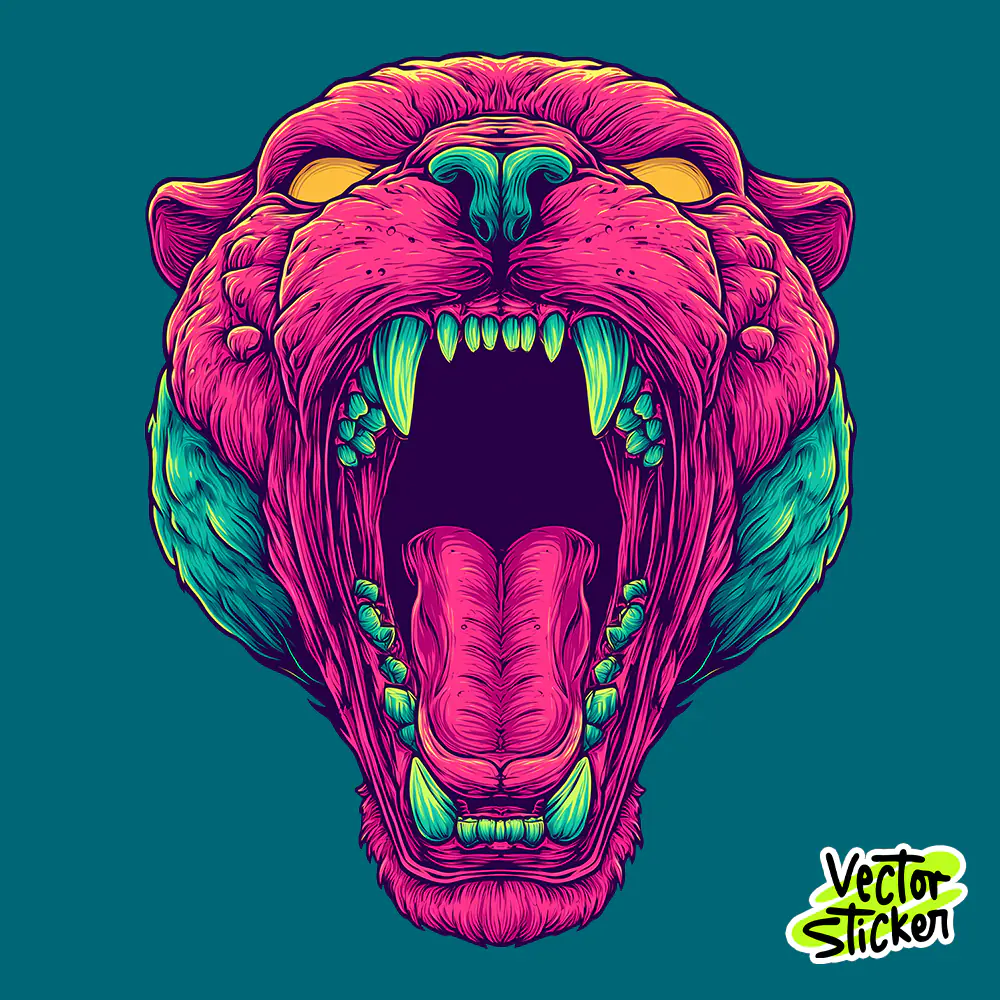 Free T Shirt Design Neon Panther Roaring Pink Green