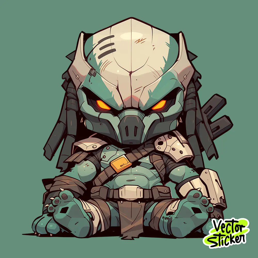 Sci-Fi Alien Hunter Chibi Cartoon Sticker Design PNG