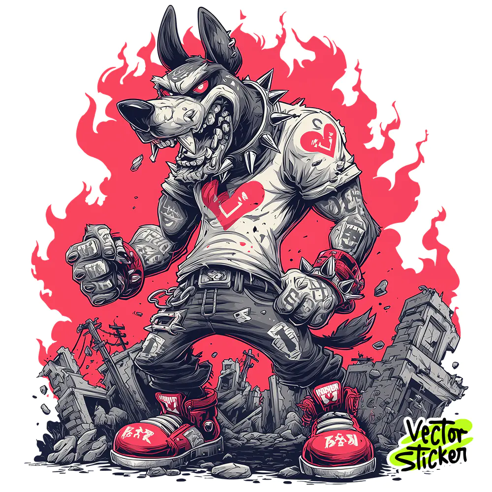Free T Shirt Design – Angry Wolf Fighter Character Illustration