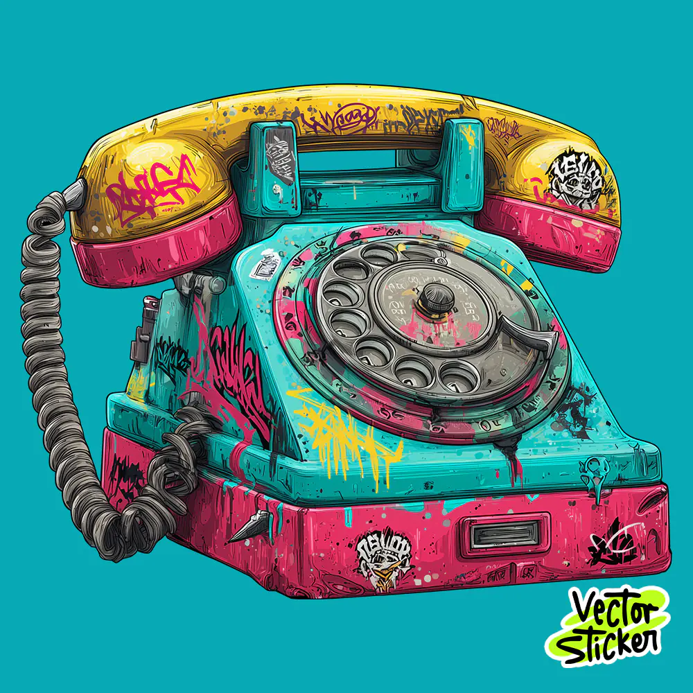 Graffiti Vintage Telephone Sticker Retro Urban Pop Art Design