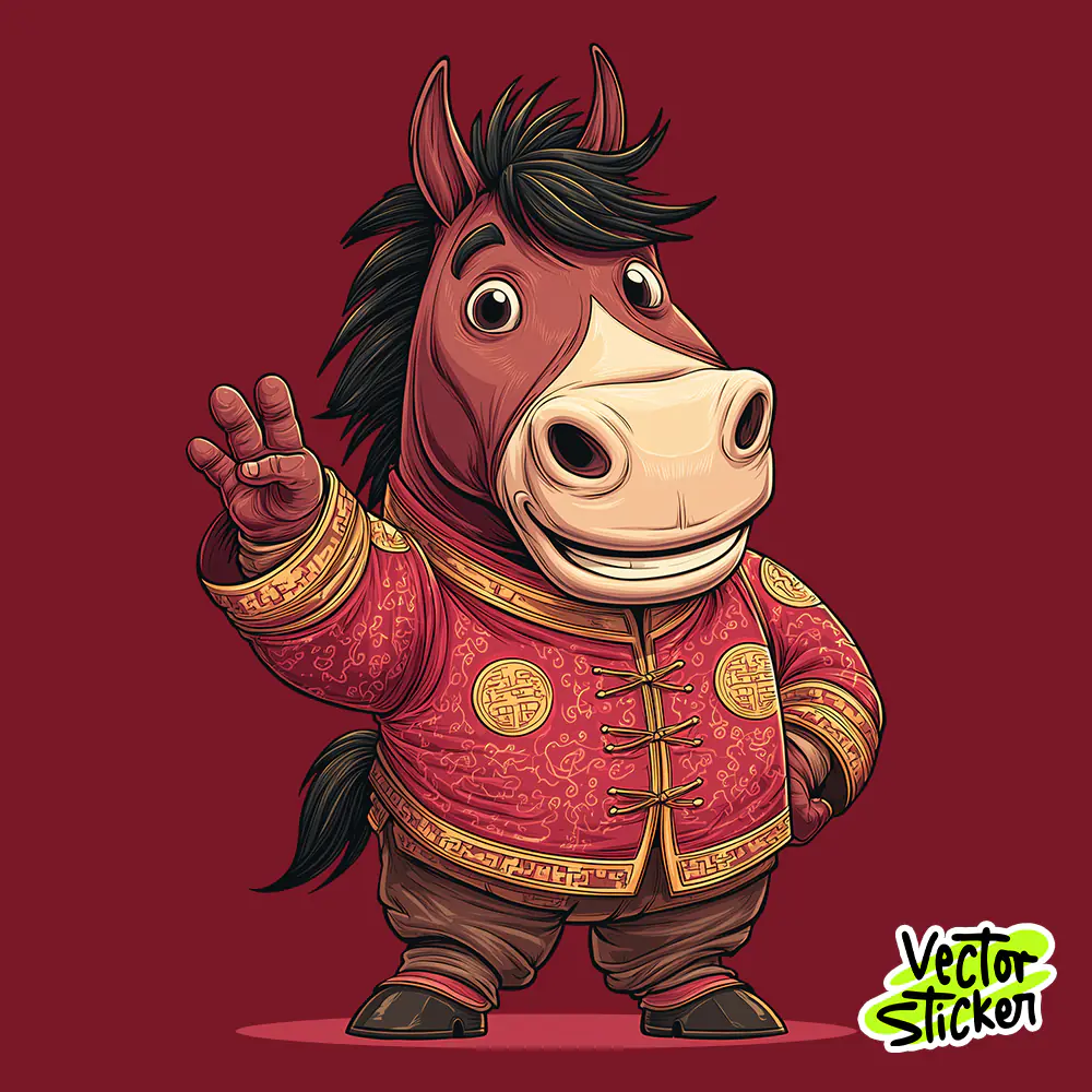 Chinese New Year Cartoon Horse Mascot Sticker PNG