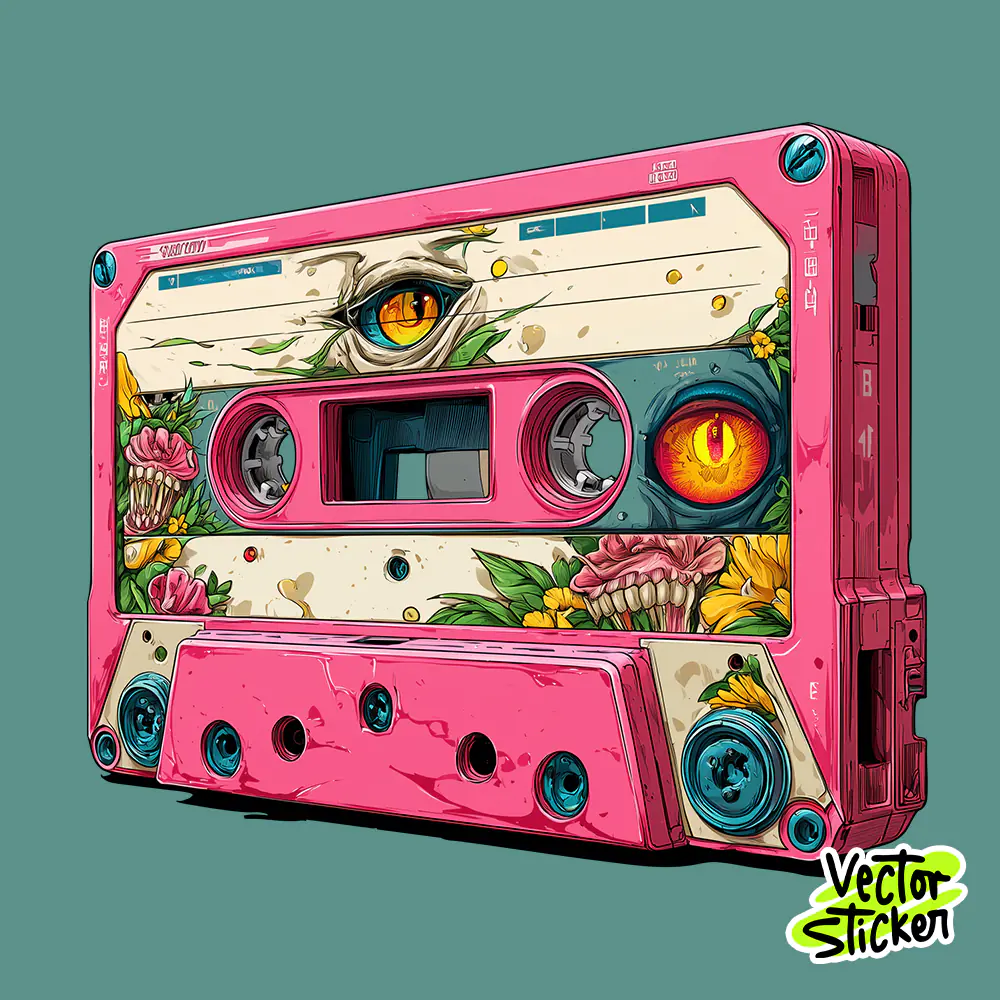 Monster Eye Retro Cassette Tape T-Shirt Design Free PNG | VectorSticker