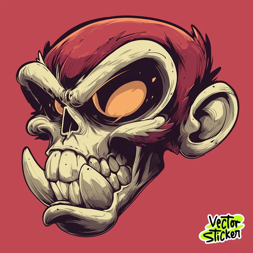 Angry Monkey Skull Character Edgy T-Shirt Design PNG