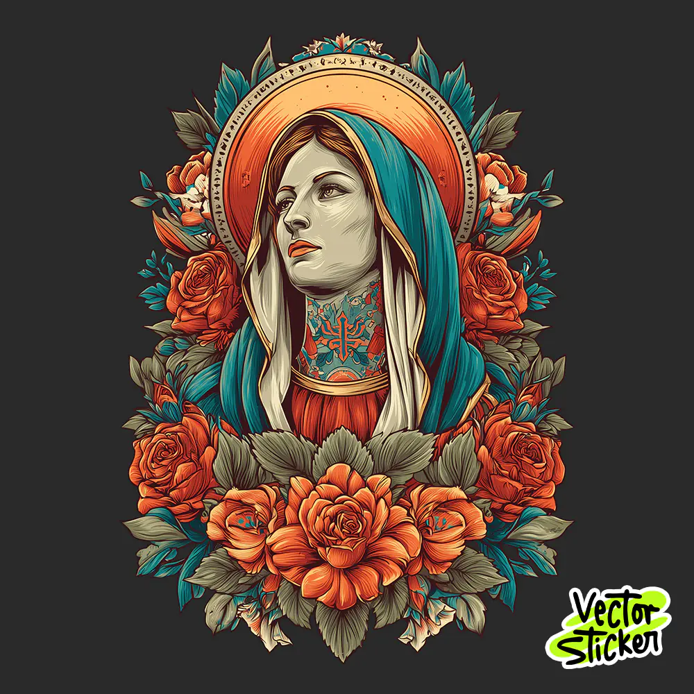Virgin Mary With Tattoo Vintage Floral T Shirt Design PNG