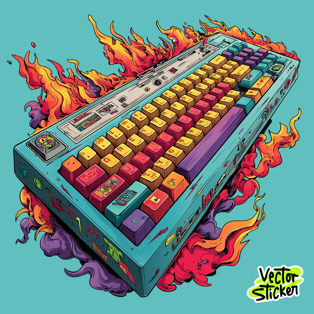 Flaming Vintage Keyboard T Shirt Design Graffiti Style