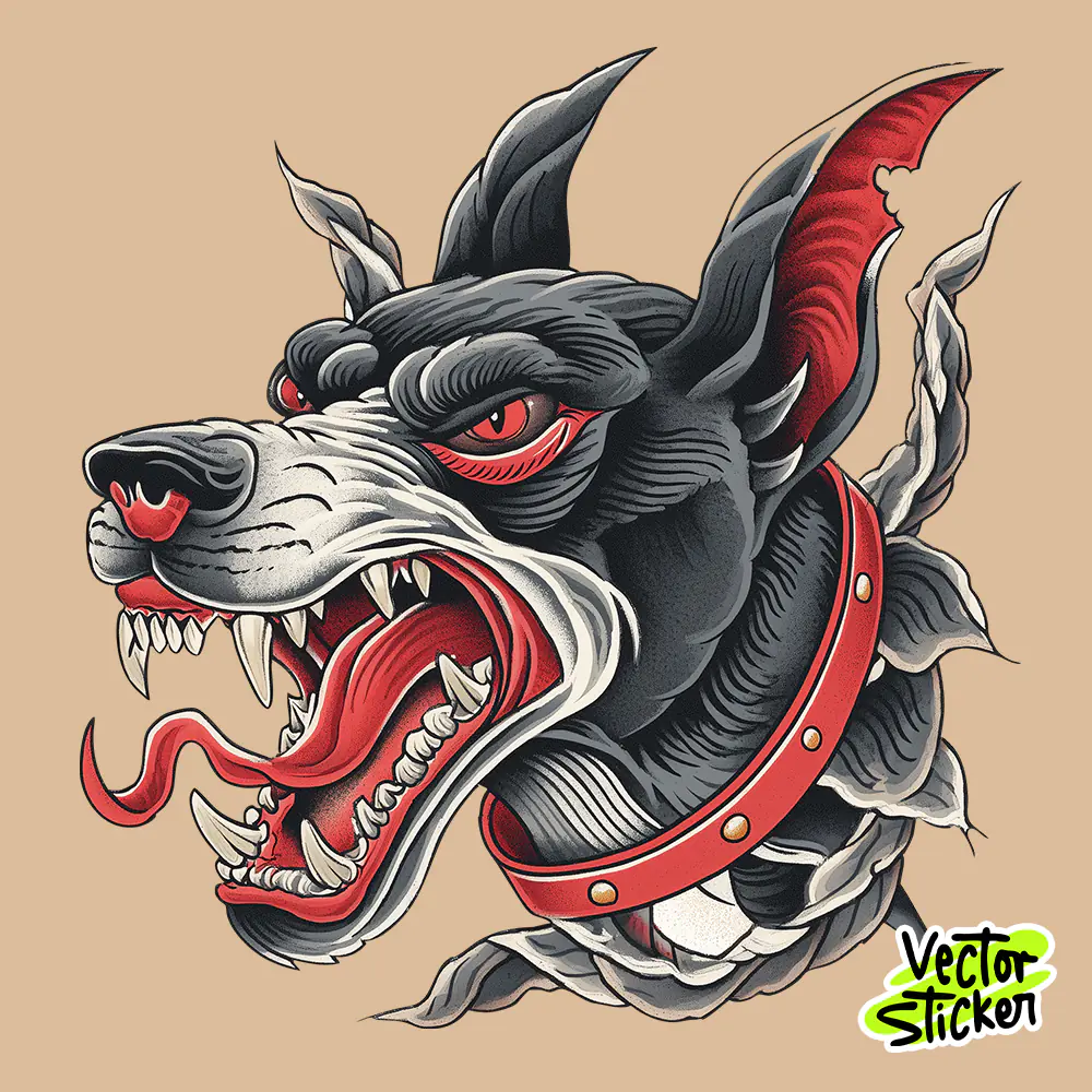 Classic Vintage Tattoo Dog Head Illustration for Apparel