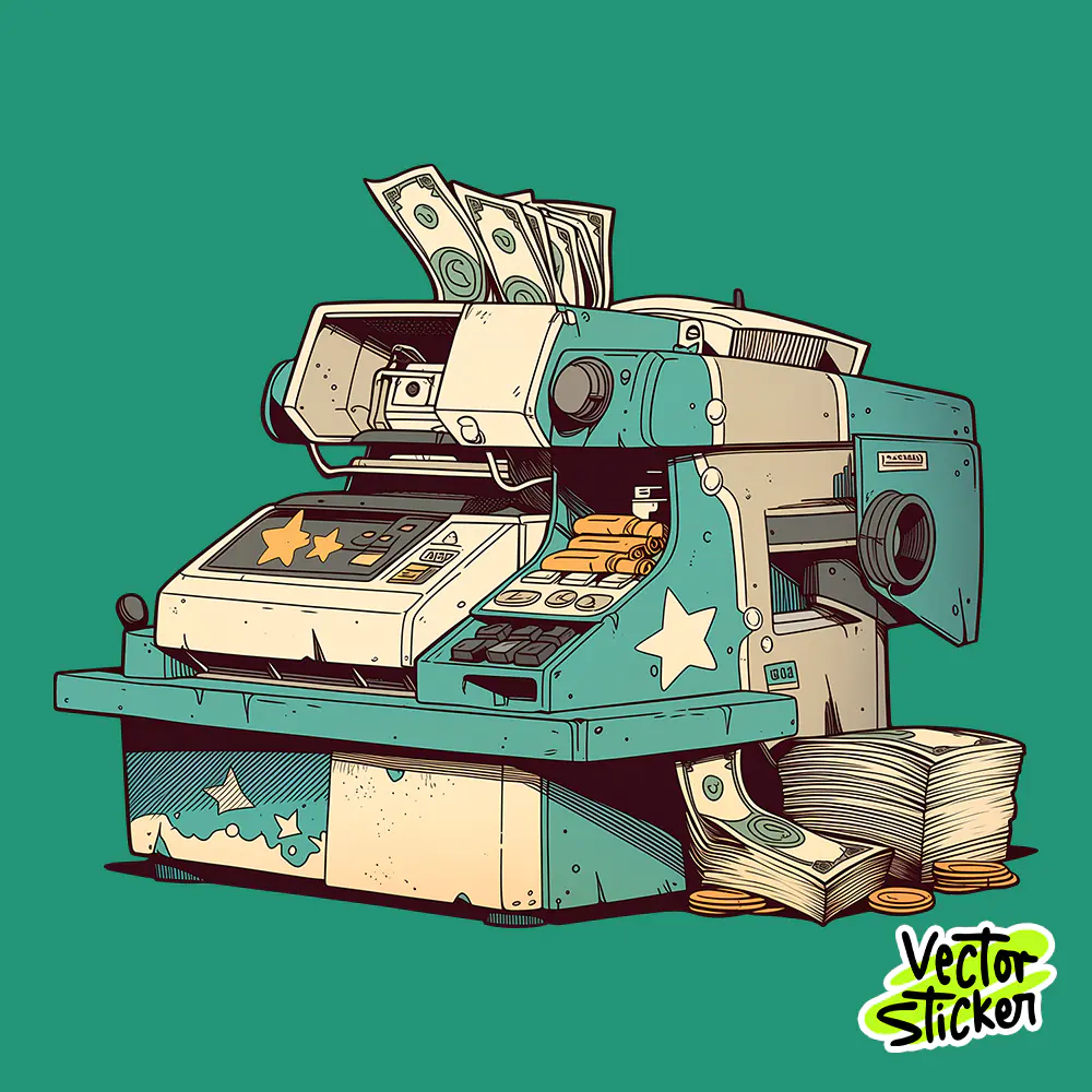 Old School Cash Machine Money Stack Retro PNG for Sticker and T Shirt Design