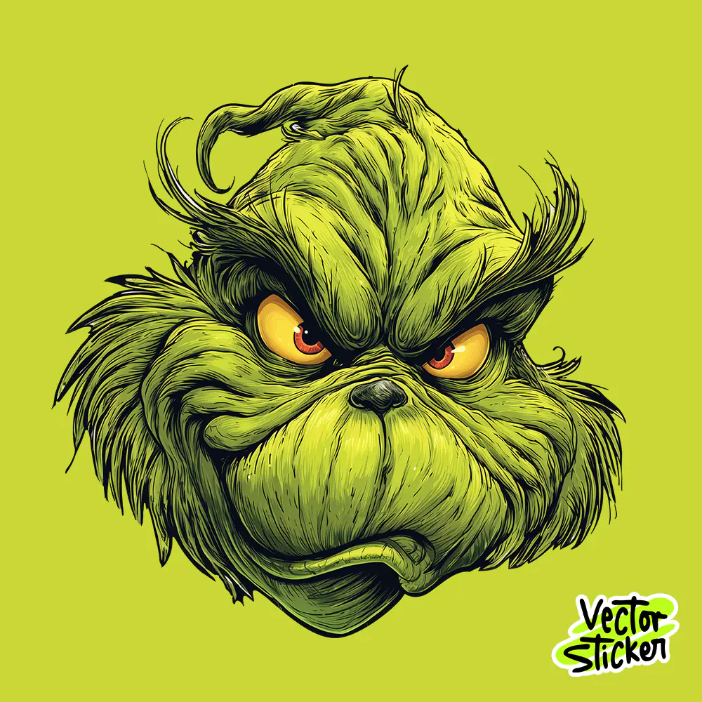 Classic Grinch Head – Christmas Sticker & T-Shirt Design Vector Illustration