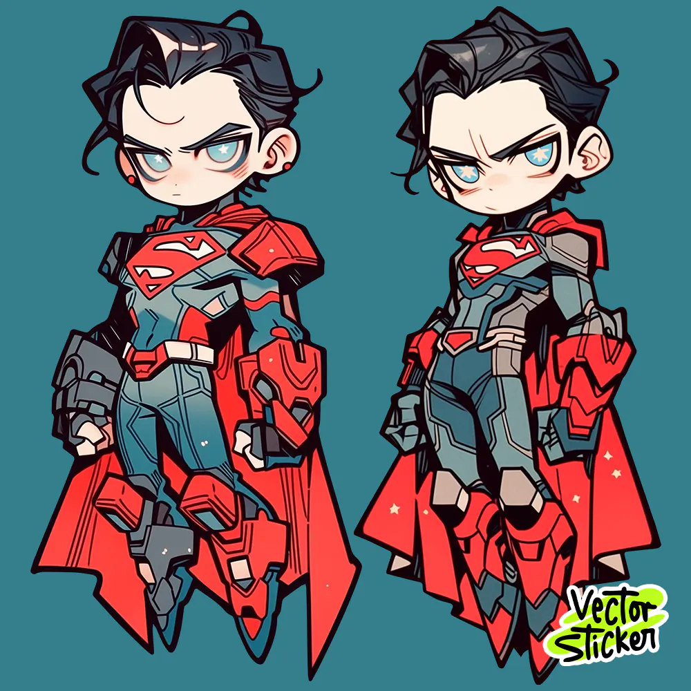 Flying Superhero Boy Red Cape Armor Sticker – Cartoon Hero PNG