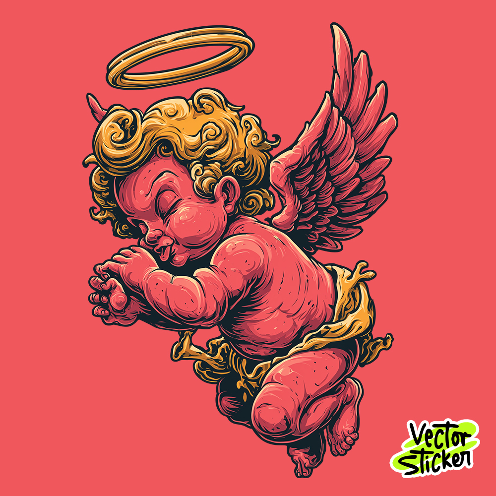 Cute Cherub Angel – Classic Baroque Style Illustration Sticker Design