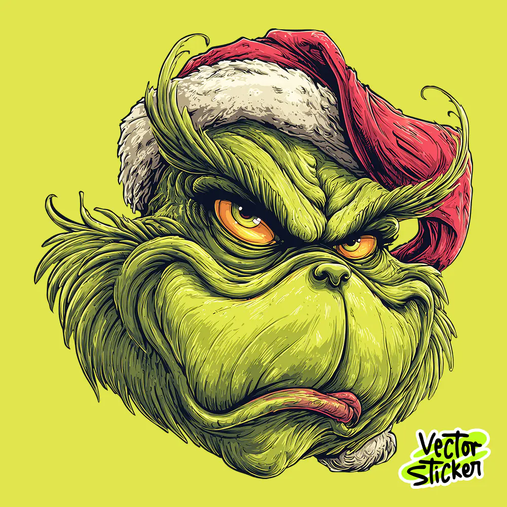 Grinch Close-Up Illustration – Christmas PNG for T-Shirts & Printing