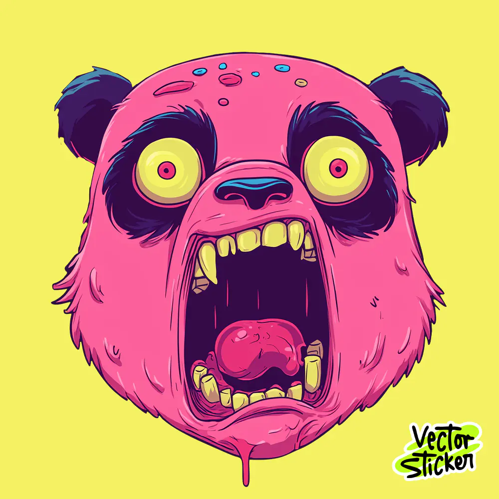 Crazy Panda Face Cartoon Illustration for Apparel