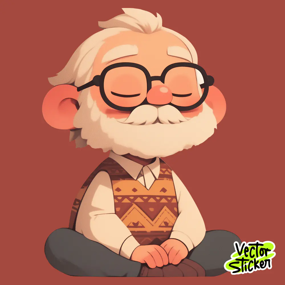 Cute Old Man Meditation Cartoon PNG Sticker