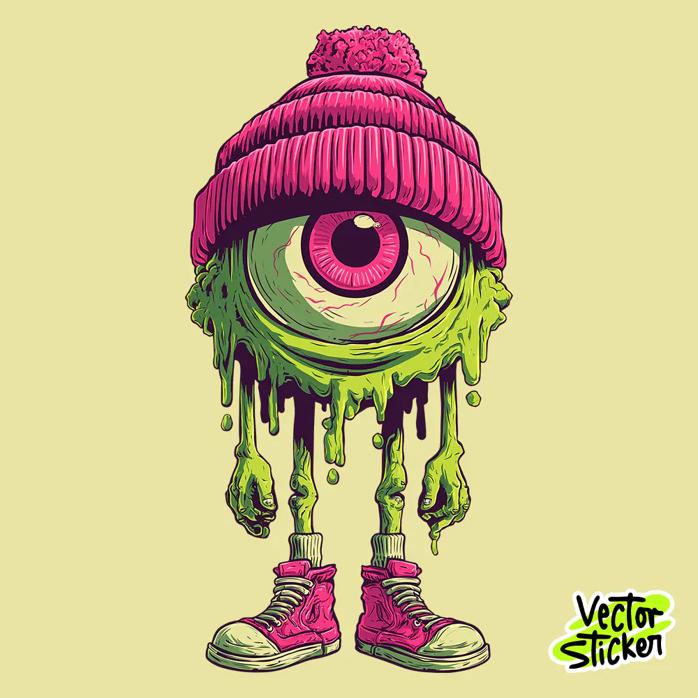 Melting Eyeball Monster Street Art Sticker Free PNG Download