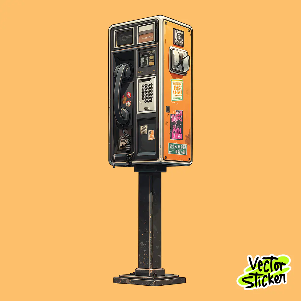 Retro Public Pay Phone Sticker — Vintage Telephone Vector PNG