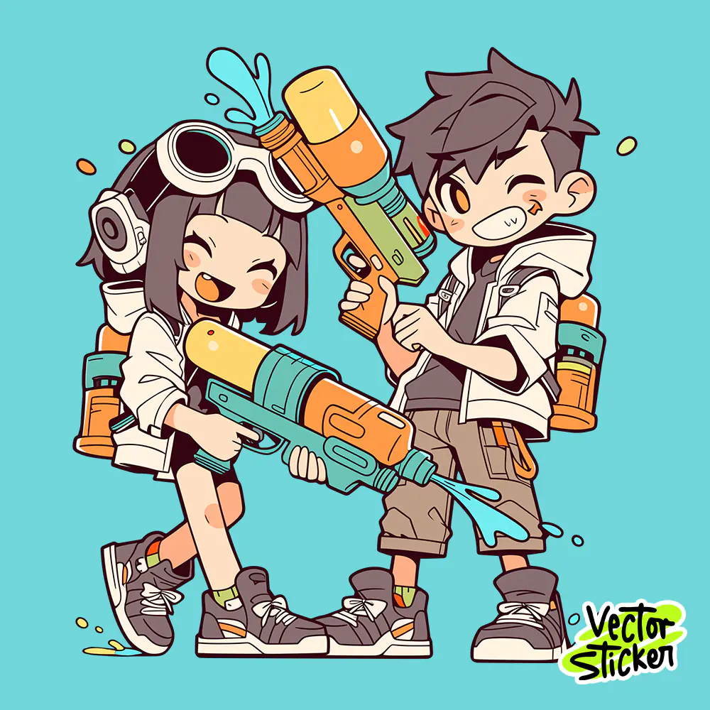 Myanmar Thingyan Water Festival Dynamic Duo Water Gun Splash PNG