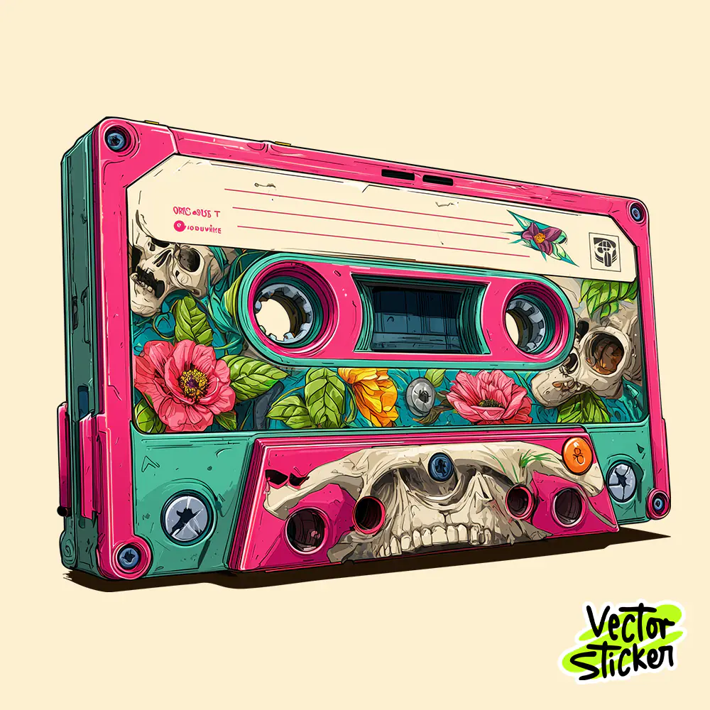 Free T Shirt Design – Retro Floral Cassette Tape Illustration