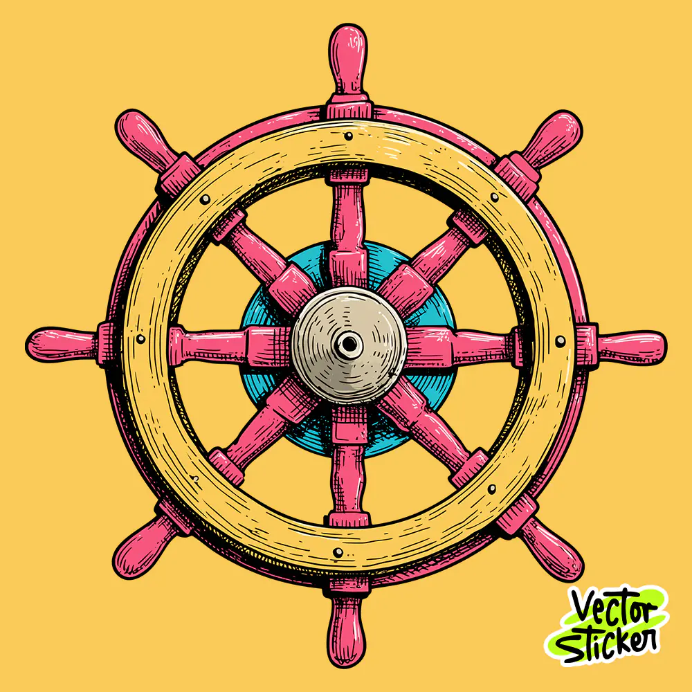 Vintage Ship Wheel Illustration Design | Nautical Steering Wheel Art