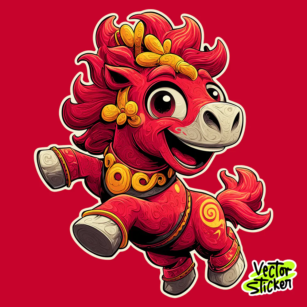 Fortune Horse Chinese Zodiac Cartoon PNG Sticker