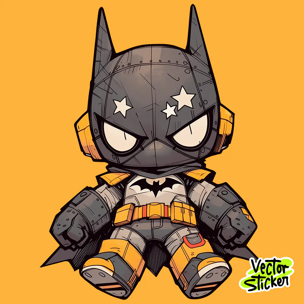 Cute Bat Hero Chibi Sitting Cartoon Sticker Design PNG
