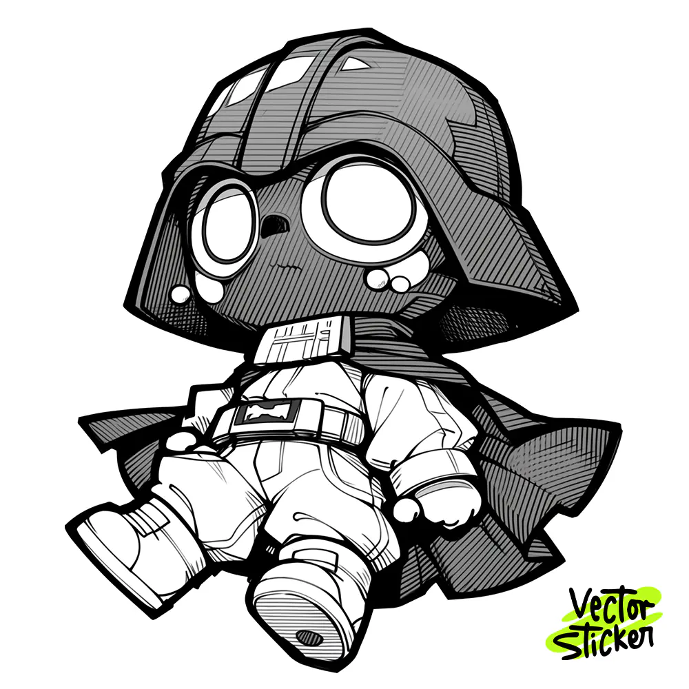 Minimal Sci-Fi Helmet Chibi Line Art Sticker PNG