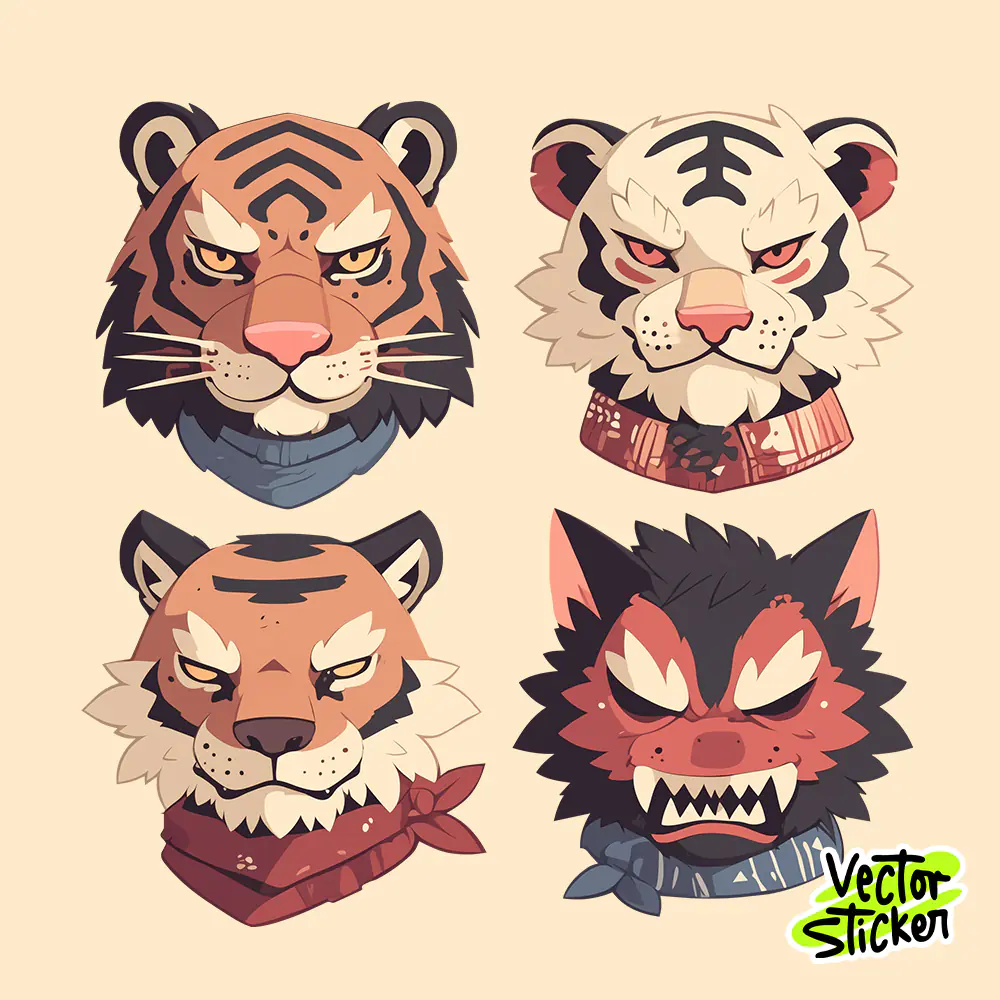 Free Sticker Designs – Tiger Faces Cartoon Animal Sticker Set