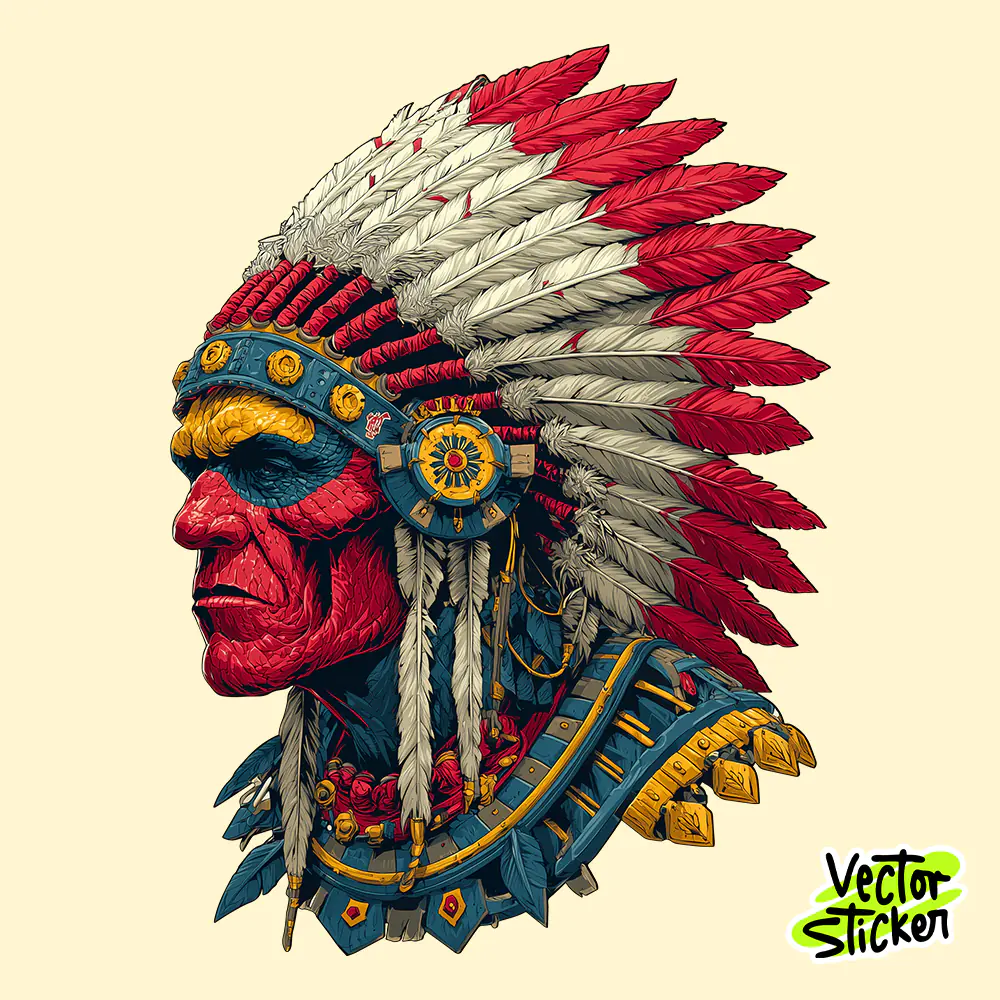 Tribal Warrior Chief Red Feather Headdress T-Shirt Design Free PNG | VectorSticker