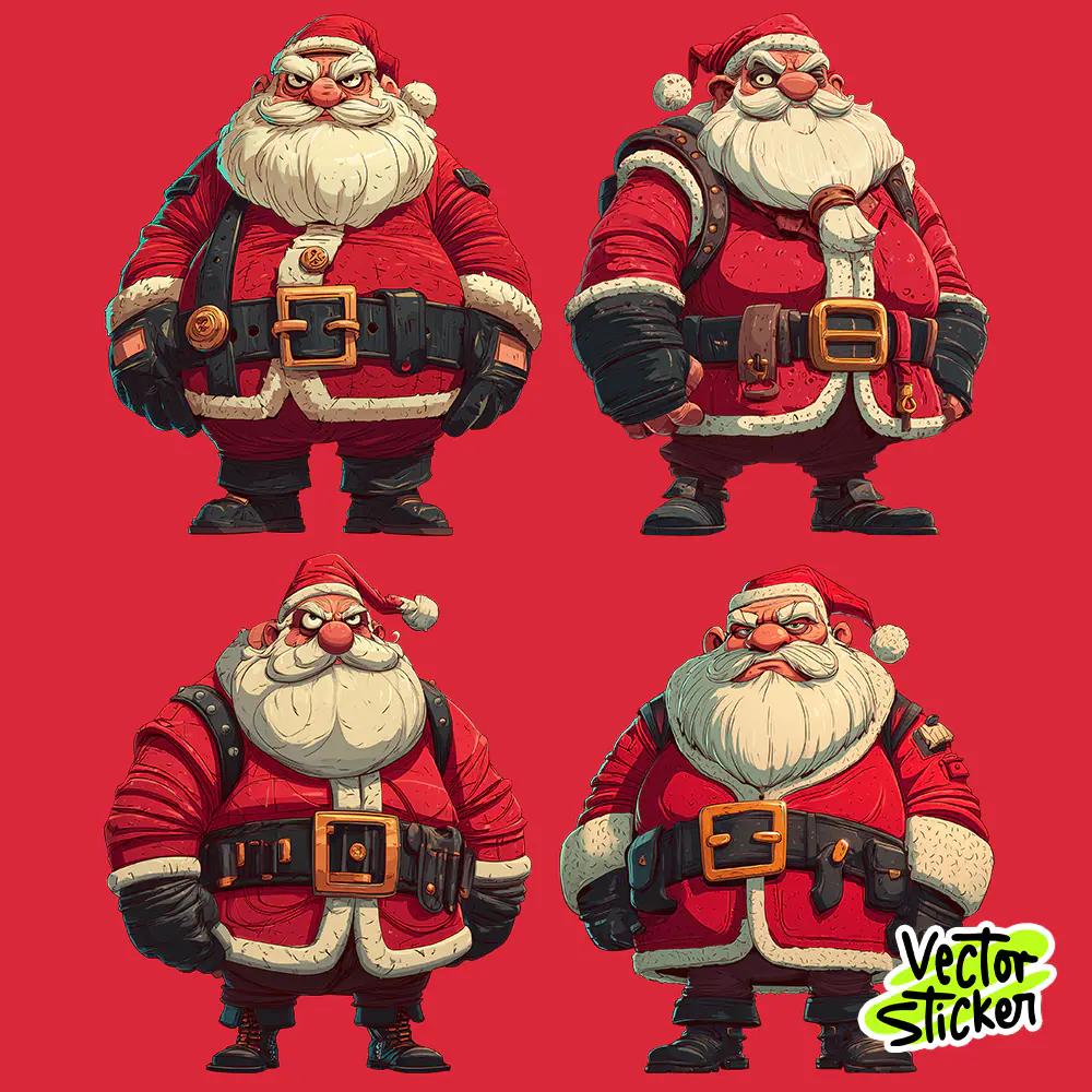 Santa Full-Body Variant Sticker Pack | Christmas Character Vector PNGs for Merch