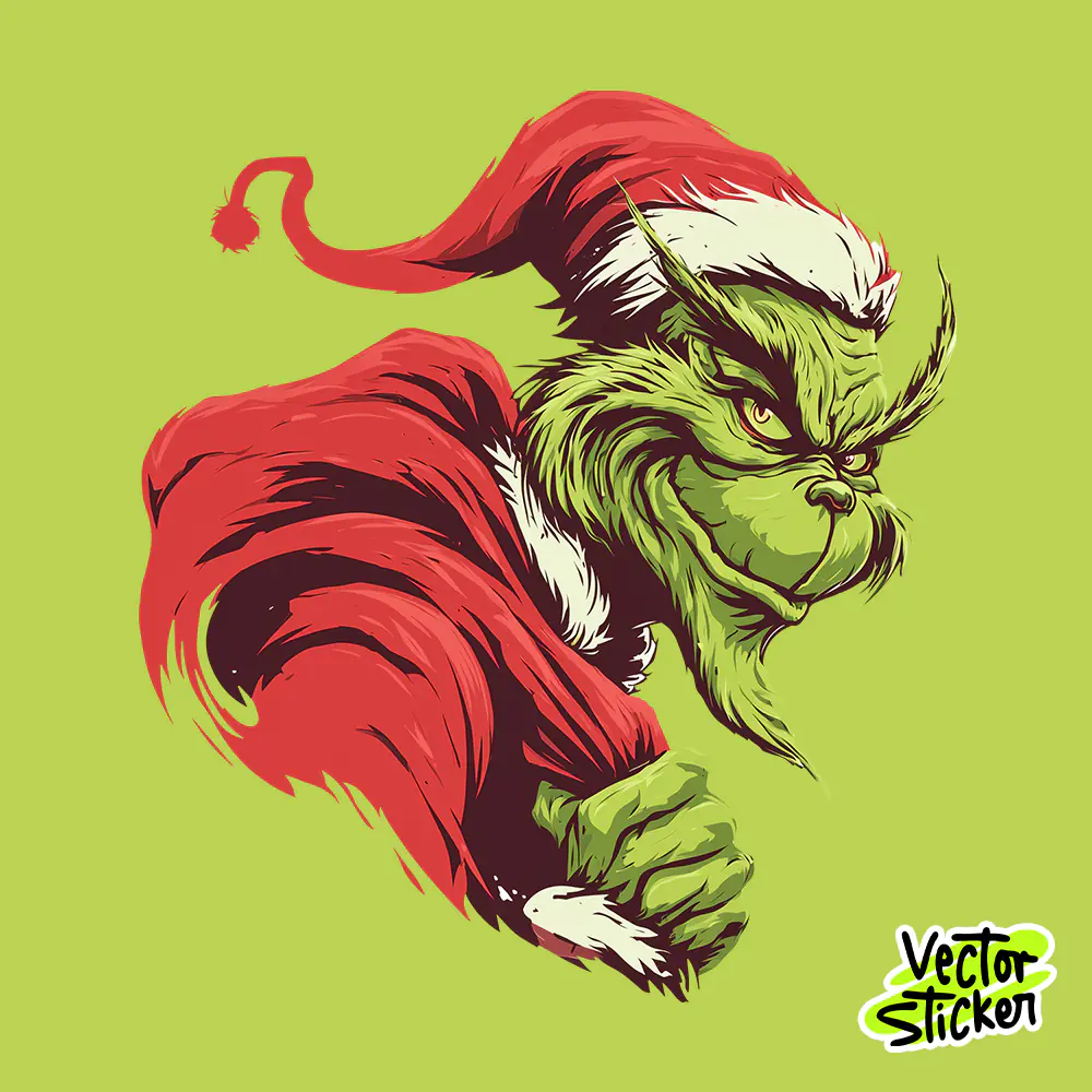 Grinch Christmas Sticker | Funny Green Grinch Face Vector Art for Holiday Decor & T-Shirt PNG