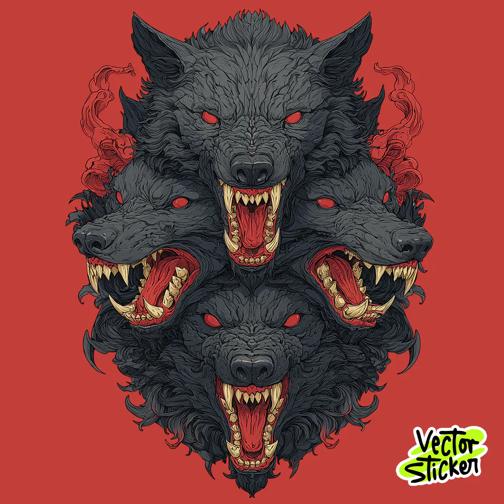 Fierce Wolf Head Sticker — Neon Wolf Vector PNG for Prints