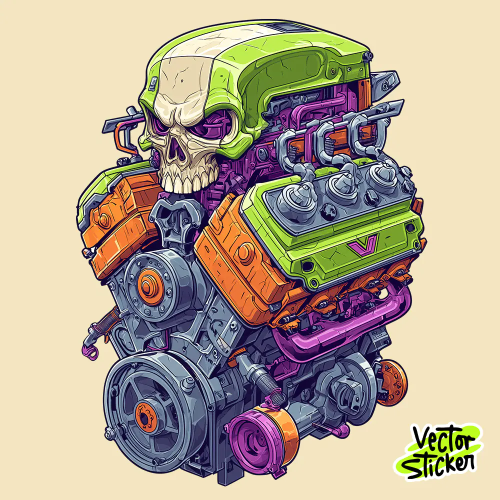 Free Mechanical Skull Engine T-Shirt Design – High-Quality PNG Artwork