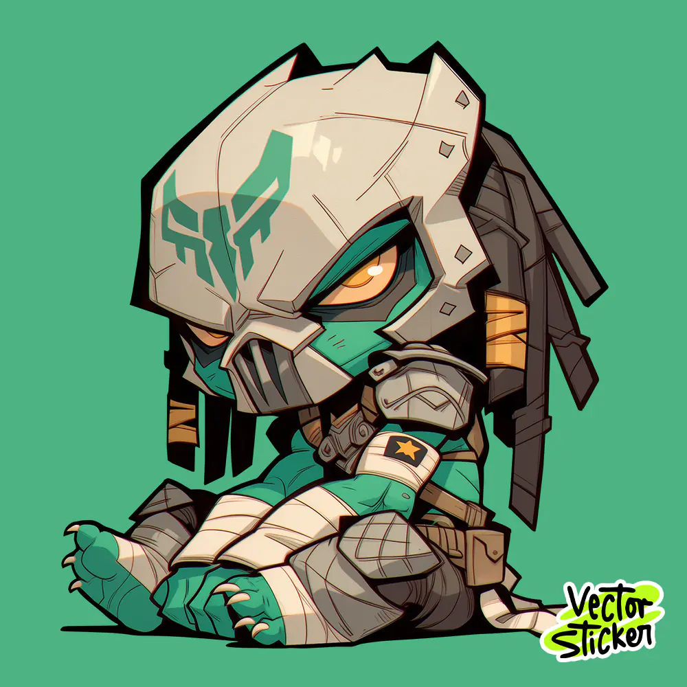 Cute Predator Sticker Chibi Cartoon Warrior Alien Design