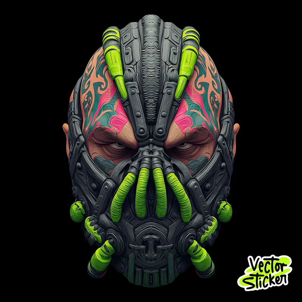 Cyberpunk Mask Portrait Neon Futuristic Warrior Sticker PNG