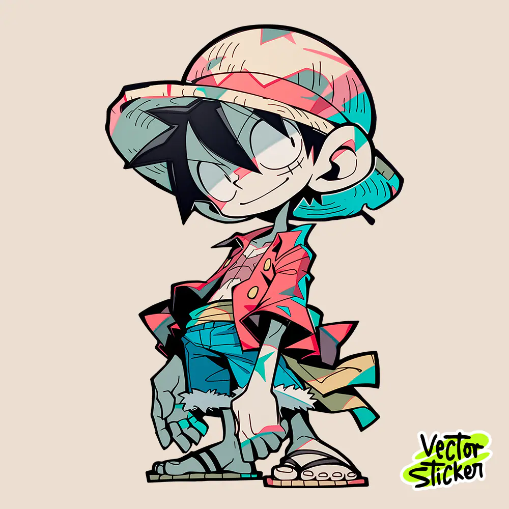 Anime Pirate Boy Straw Hat Confident Smile Sticker – Cartoon PNG