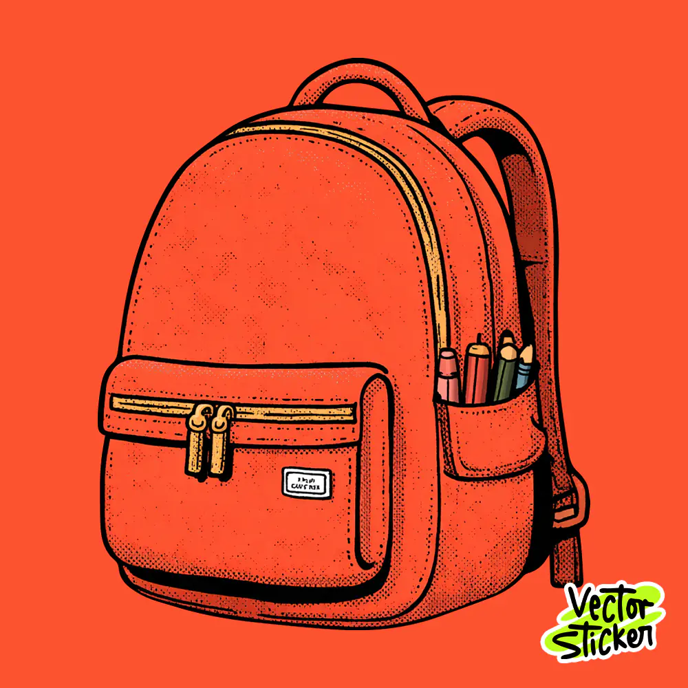 Cute Orange Backpack Sticker Hand-Drawn Aesthetic Free PNG | VectorSticker