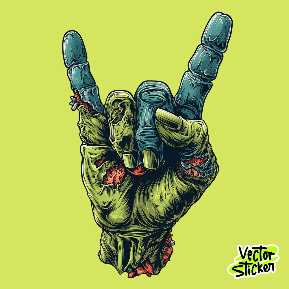 Zombie Hand Rock Sign — Free T-Shirt & Sticker Design PNG