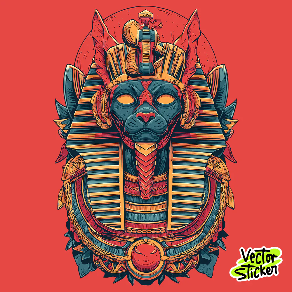 Pharaoh Cat Mask Sticker | Egyptian Anubis-Style Vector Art PNG for Decal & Tee