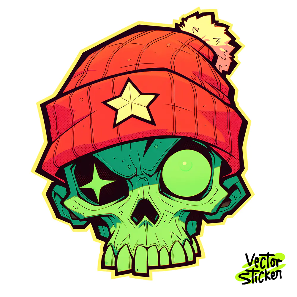 Neon Green Skull Sticker Cartoon Street Art Design