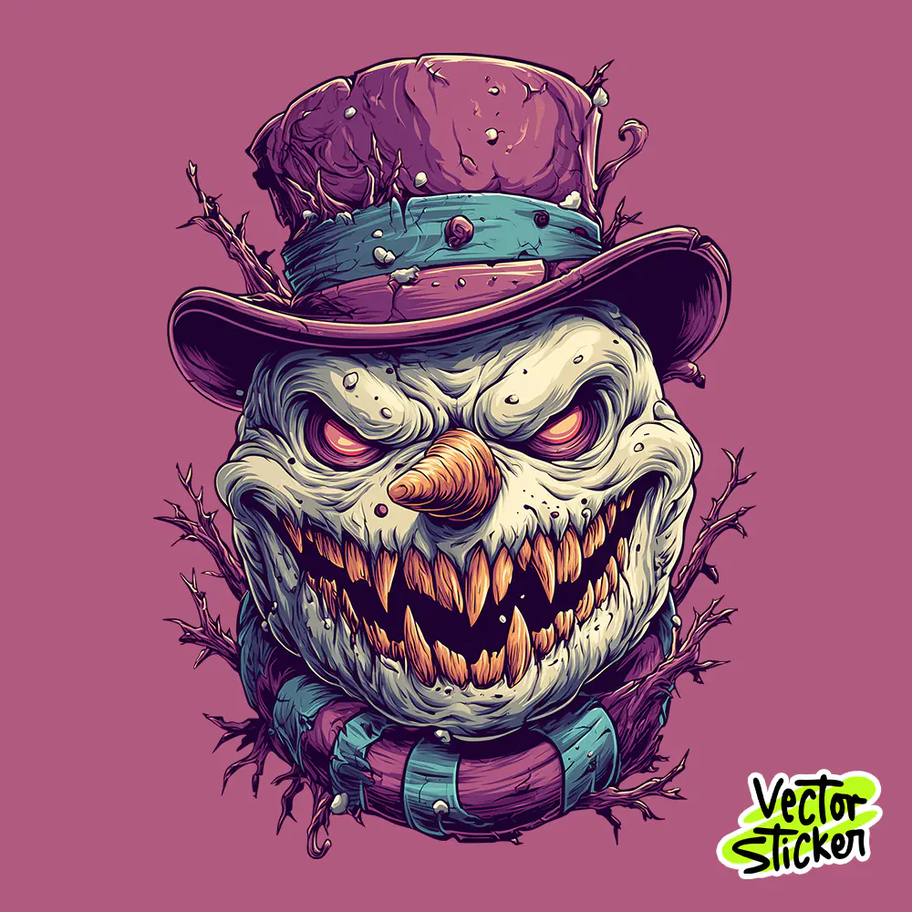 Evil Snowman Christmas Art – Horror Style Sticker & T-Shirt Design